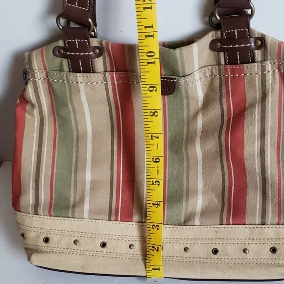Large RELIC by FOSSIL Canvas Handbag Utility Boho Stripe Olive Red Vintage - Picture 8 of 16